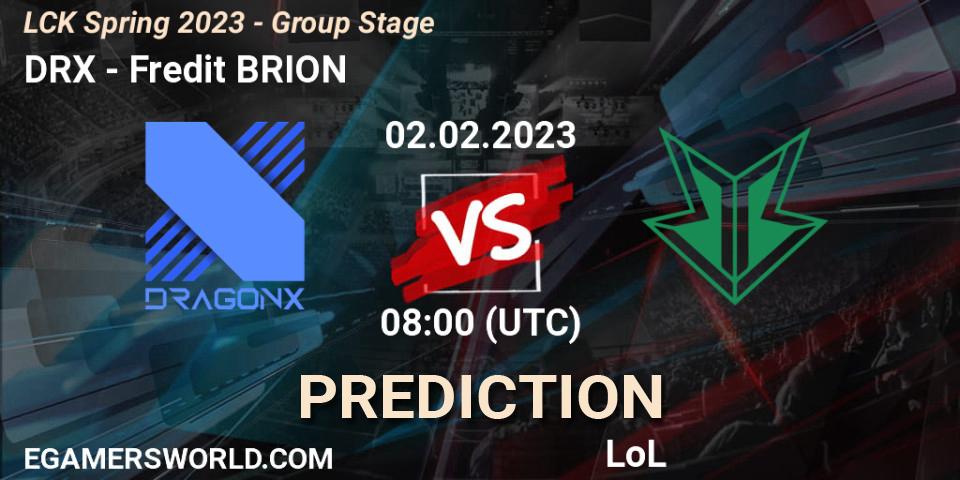DRX contre Fredit BRION : prédiction de match. 02.02.23. LoL, LCK Spring 2023 - Group Stage