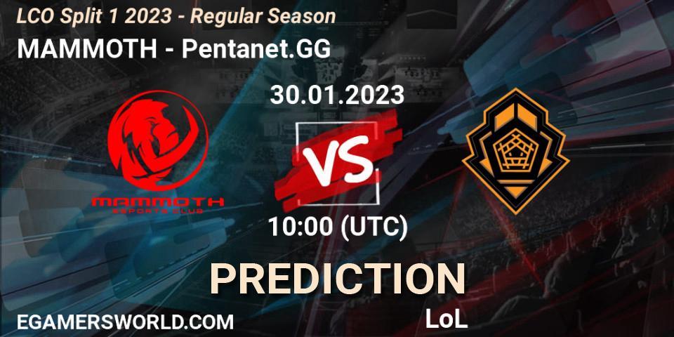 MAMMOTH contre Pentanet.GG : prédiction de match. 30.01.23. LoL, LCO Split 1 2023 - Regular Season