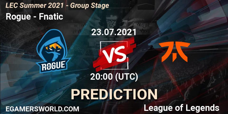 Rogue contre Fnatic : prédiction de match. 23.07.2021 at 20:00. LoL, LEC Summer 2021 - Group Stage