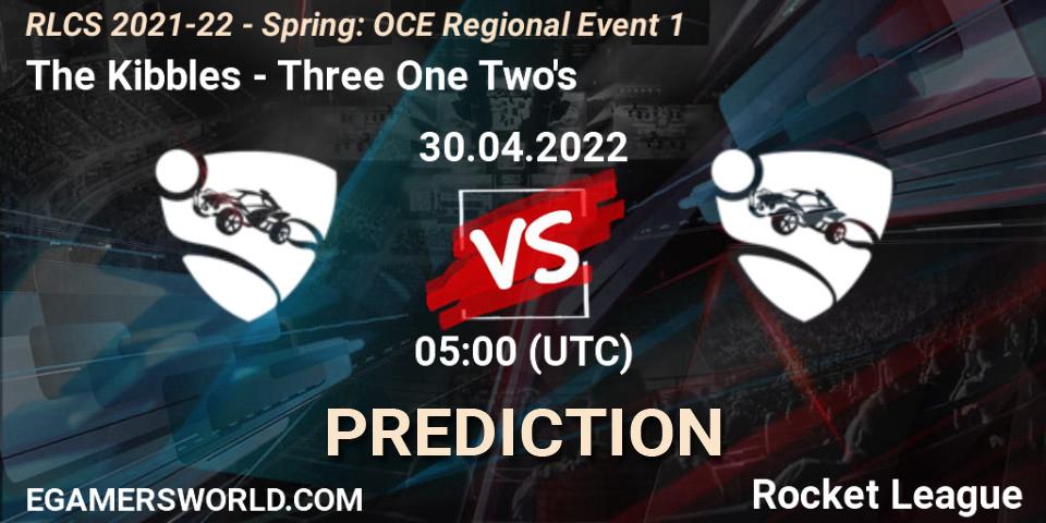 The Kibbles contre Three One Two's : prédiction de match. 30.04.2022 at 05:00. Rocket League, RLCS 2021-22 - Spring: OCE Regional Event 1