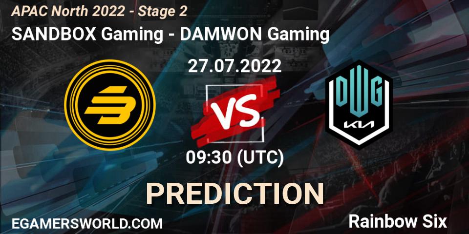 SANDBOX Gaming contre DAMWON Gaming : prédiction de match. 27.07.2022 at 09:30. Rainbow Six, APAC North 2022 - Stage 2