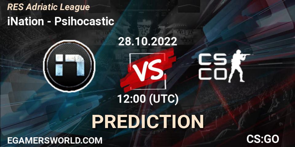 iNation contre Psihocastic : prédiction de match. 15.11.2022 at 13:00. Counter-Strike (CS2), RES Adriatic League