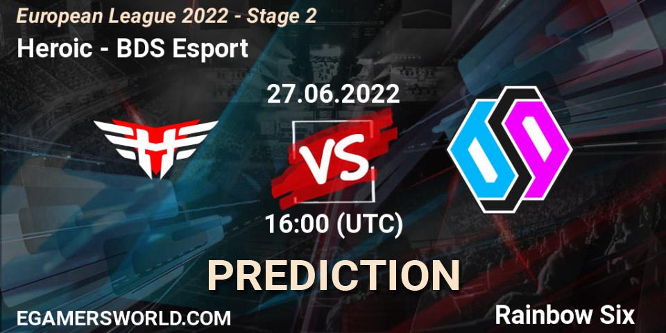 Heroic contre BDS Esport : prédiction de match. 27.06.2022 at 18:00. Rainbow Six, European League 2022 - Stage 2