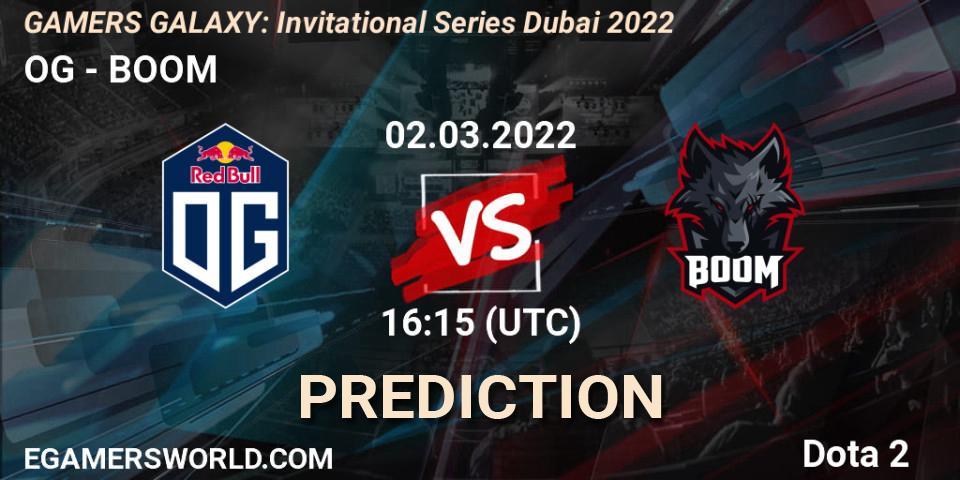 OG contre BOOM : prédiction de match. 02.03.2022 at 15:33. Dota 2, GAMERS GALAXY: Invitational Series Dubai 2022