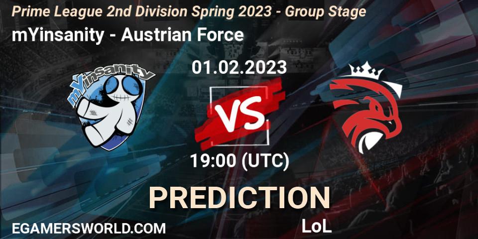 mYinsanity contre Austrian Force : prédiction de match. 01.02.23. LoL, Prime League 2nd Division Spring 2023 - Group Stage