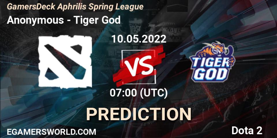 Anonymous contre Tiger God : prédiction de match. 10.05.2022 at 07:02. Dota 2, GamersDeck Aphrilis Spring League