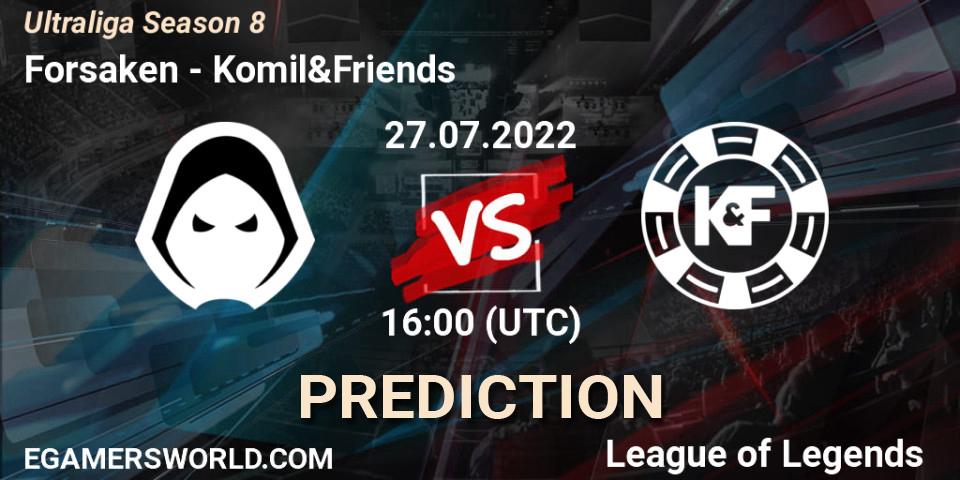 Forsaken contre Komil&Friends : prédiction de match. 27.07.2022 at 16:00. LoL, Ultraliga Season 8