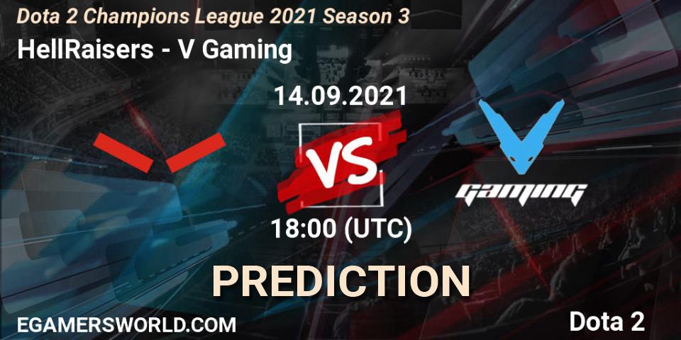 HellRaisers contre V Gaming : prédiction de match. 14.09.2021 at 18:44. Dota 2, Dota 2 Champions League 2021 Season 3
