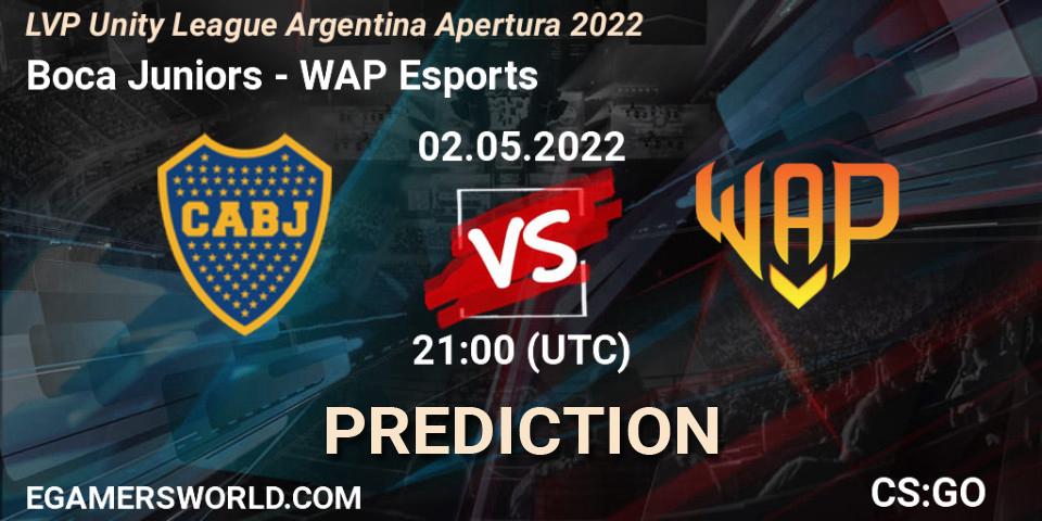 Boca Juniors contre WAP Esports : prédiction de match. 02.05.2022 at 21:00. Counter-Strike (CS2), LVP Unity League Argentina Apertura 2022