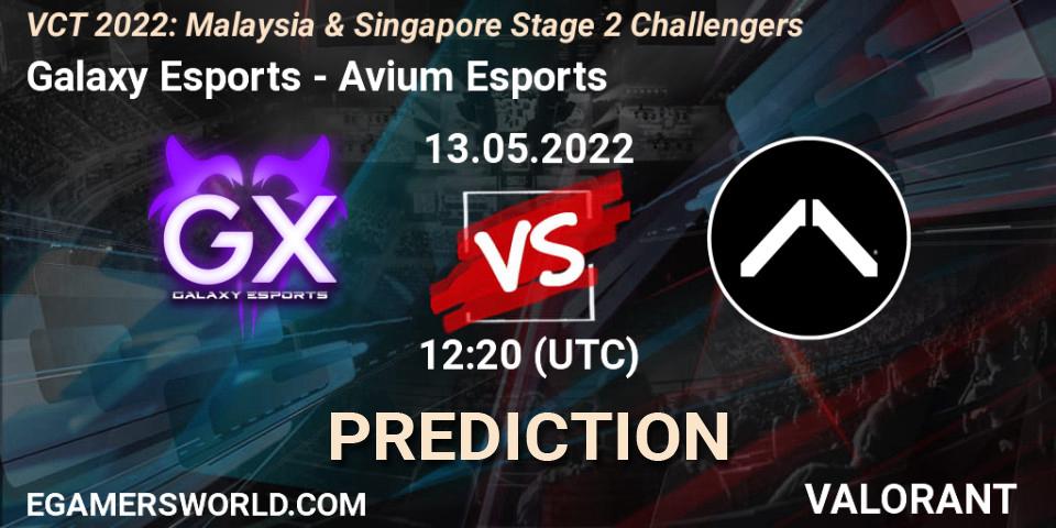 Galaxy Esports contre Avium Esports : prédiction de match. 13.05.2022 at 12:20. VALORANT, VCT 2022: Malaysia & Singapore Stage 2 Challengers