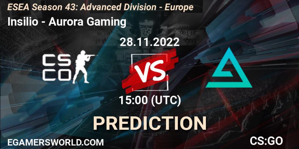 Insilio contre Aurora : prédiction de match. 28.11.22. CS2 (CS:GO), ESEA Season 43: Advanced Division - Europe