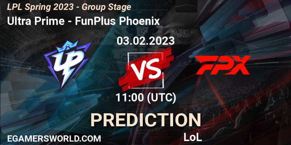 Ultra Prime contre FunPlus Phoenix : prédiction de match. 03.02.2023 at 12:30. LoL, LPL Spring 2023 - Group Stage