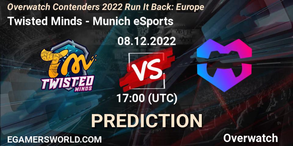 Twisted Minds contre Munich eSports : prédiction de match. 08.12.2022 at 17:00. Overwatch, Overwatch Contenders 2022 Run It Back: Europe