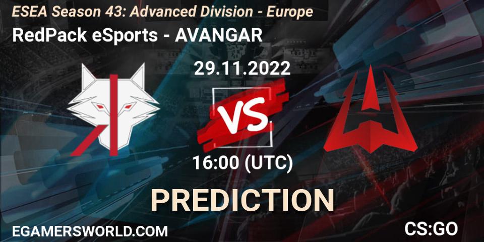 RedPack eSports contre AVANGAR : prédiction de match. 29.11.22. CS2 (CS:GO), ESEA Season 43: Advanced Division - Europe