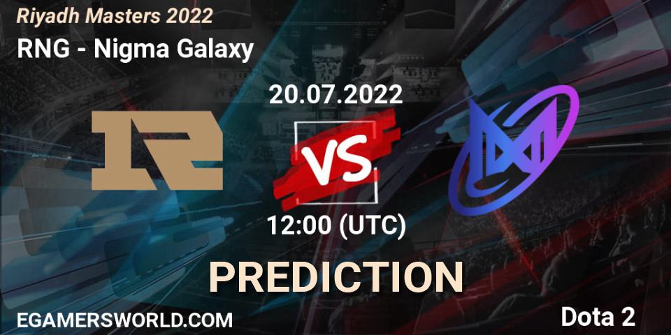 RNG contre Nigma Galaxy : prédiction de match. 20.07.2022 at 12:38. Dota 2, Riyadh Masters 2022