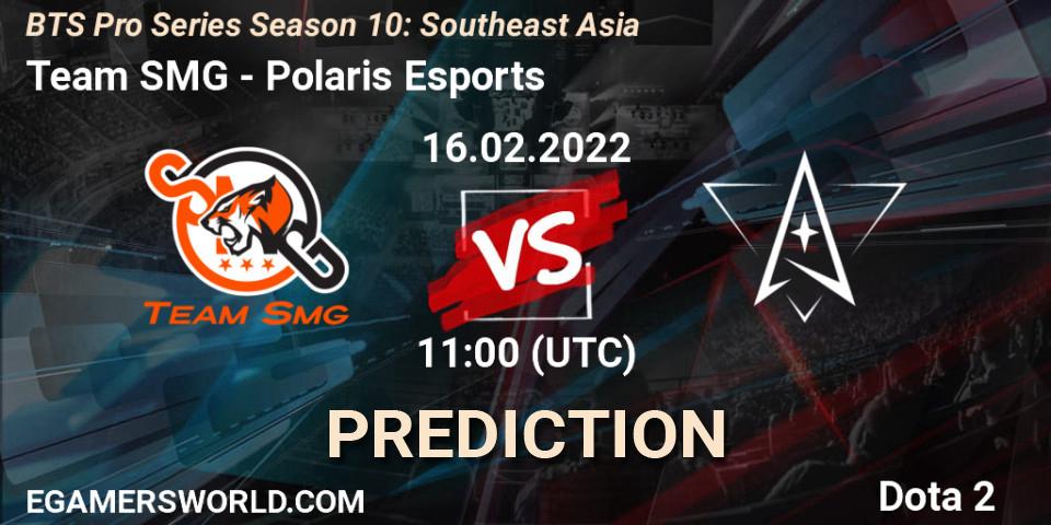 Team SMG contre Polaris Esports : prédiction de match. 16.02.2022 at 11:06. Dota 2, BTS Pro Series Season 10: Southeast Asia