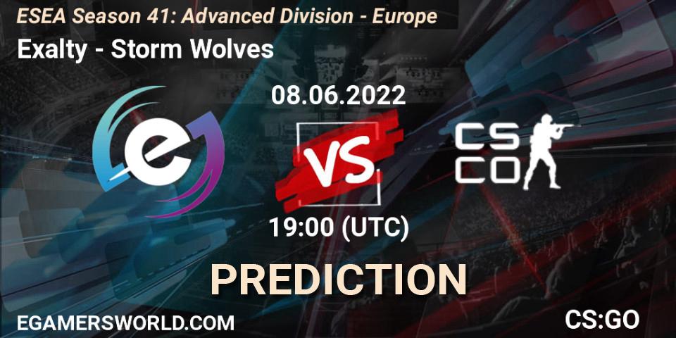 Exalty contre Storm Wolves : prédiction de match. 08.06.2022 at 19:00. Counter-Strike (CS2), ESEA Season 41: Advanced Division - Europe