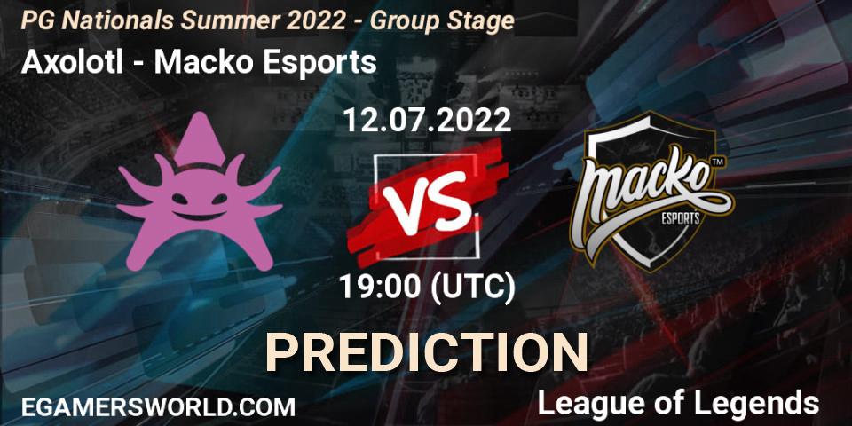 Axolotl contre Macko Esports : prédiction de match. 12.07.2022 at 19:00. LoL, PG Nationals Summer 2022 - Group Stage