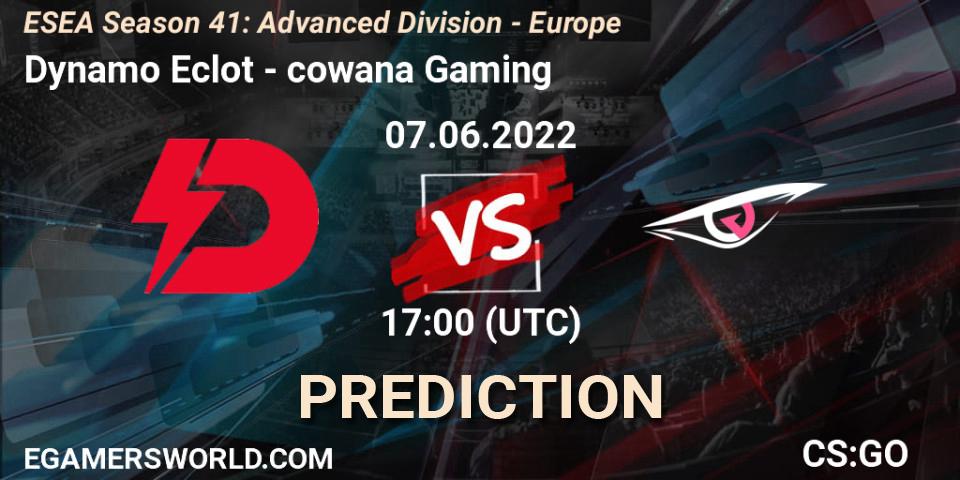 Dynamo Eclot contre cowana Gaming : prédiction de match. 07.06.2022 at 17:00. Counter-Strike (CS2), ESEA Season 41: Advanced Division - Europe