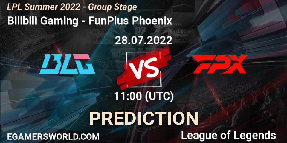 Bilibili Gaming contre FunPlus Phoenix : prédiction de match. 28.07.2022 at 11:45. LoL, LPL Summer 2022 - Group Stage