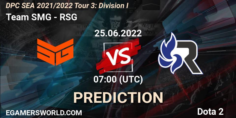 Team SMG contre RSG : prédiction de match. 25.06.2022 at 07:31. Dota 2, DPC SEA 2021/2022 Tour 3: Division I