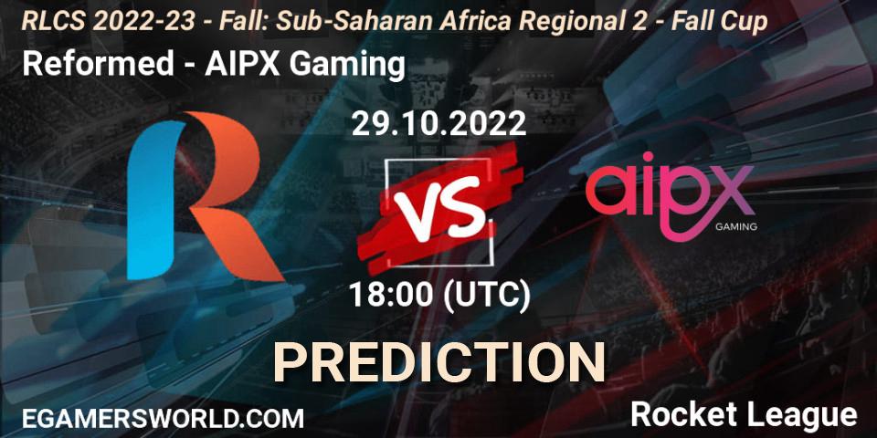 Reformed contre AIPX Gaming : prédiction de match. 29.10.2022 at 18:00. Rocket League, RLCS 2022-23 - Fall: Sub-Saharan Africa Regional 2 - Fall Cup