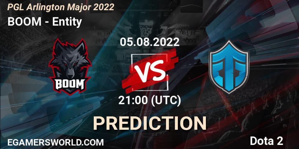 BOOM contre Entity : prédiction de match. 05.08.2022 at 22:37. Dota 2, PGL Arlington Major 2022 - Group Stage