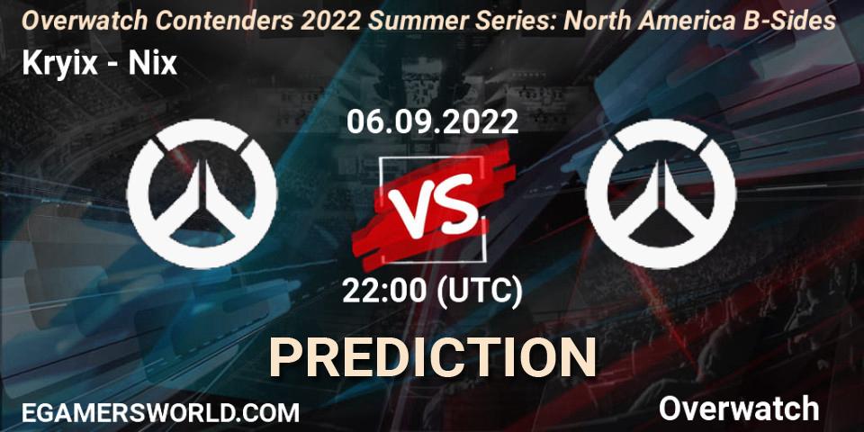 Kryix contre Nix : prédiction de match. 06.09.2022 at 22:30. Overwatch, Overwatch Contenders 2022 Summer Series: North America B-Sides