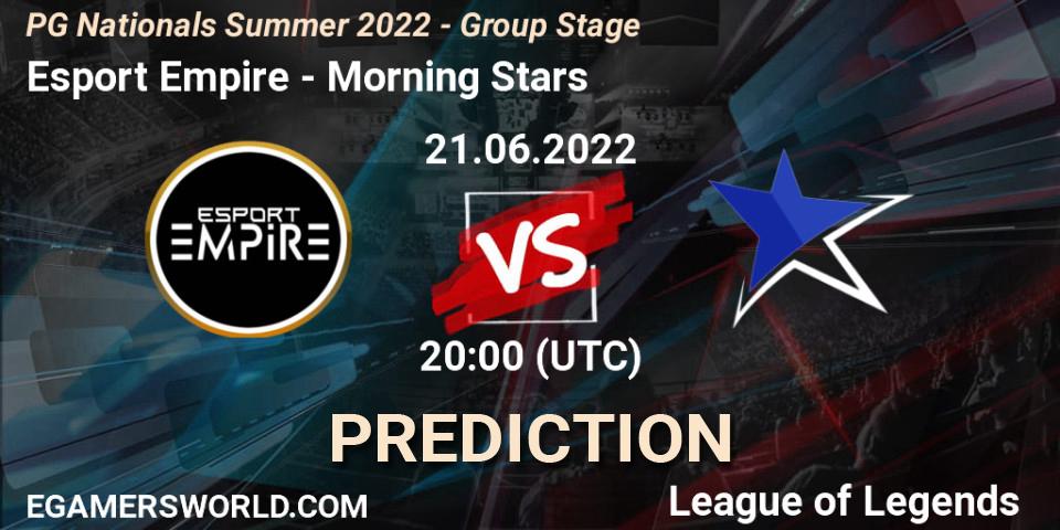 Esport Empire contre Morning Stars : prédiction de match. 21.06.2022 at 20:00. LoL, PG Nationals Summer 2022 - Group Stage