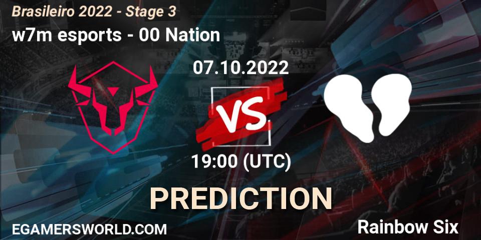 w7m esports contre 00 Nation : prédiction de match. 07.10.2022 at 19:00. Rainbow Six, Brasileirão 2022 - Stage 3