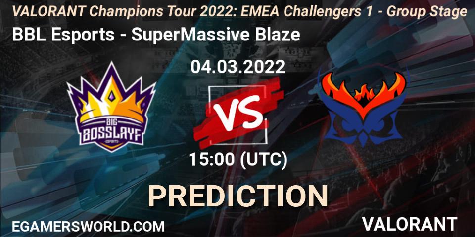 BBL Esports contre SuperMassive Blaze : prédiction de match. 05.03.2022 at 15:05. VALORANT, VCT 2022: EMEA Challengers 1 - Group Stage