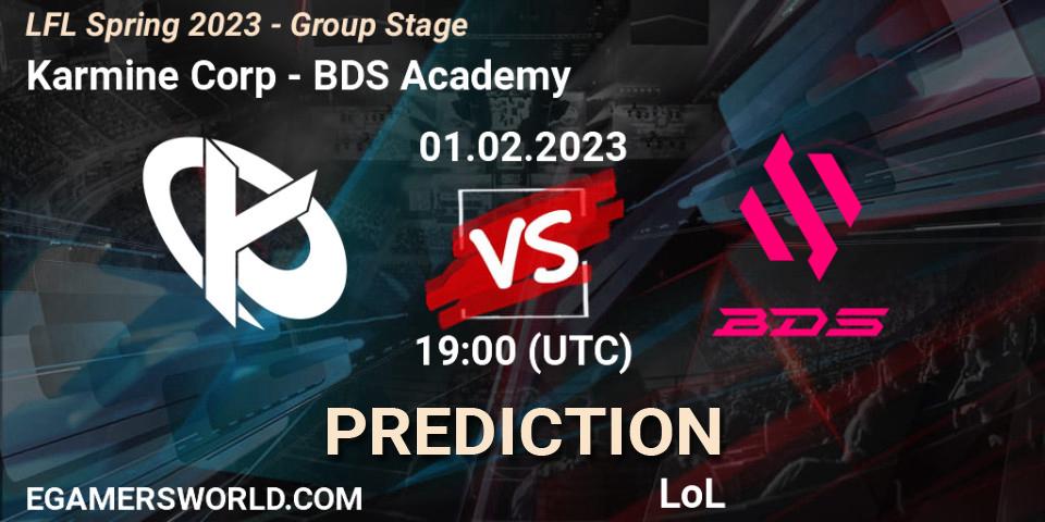 Karmine Corp contre BDS Academy : prédiction de match. 01.02.23. LoL, LFL Spring 2023 - Group Stage