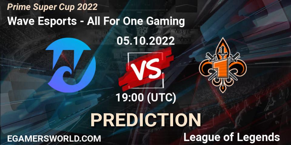 Wave Esports contre All For One Gaming : prédiction de match. 05.10.2022 at 19:00. LoL, Prime Super Cup 2022
