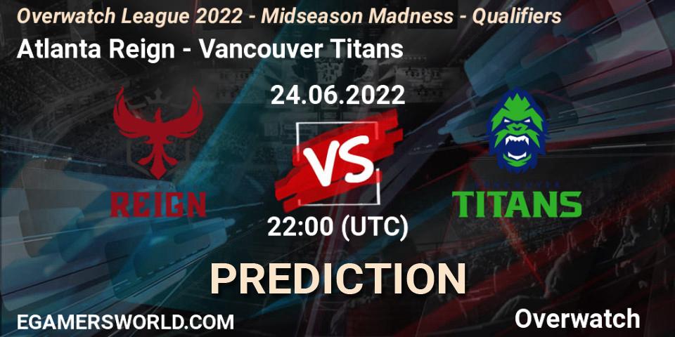 Atlanta Reign contre Vancouver Titans : prédiction de match. 24.06.2022 at 22:00. Overwatch, Overwatch League 2022 - Midseason Madness - Qualifiers