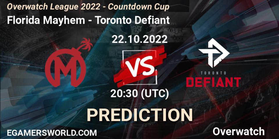 Florida Mayhem contre Toronto Defiant : prédiction de match. 22.10.2022 at 19:00. Overwatch, Overwatch League 2022 - Countdown Cup