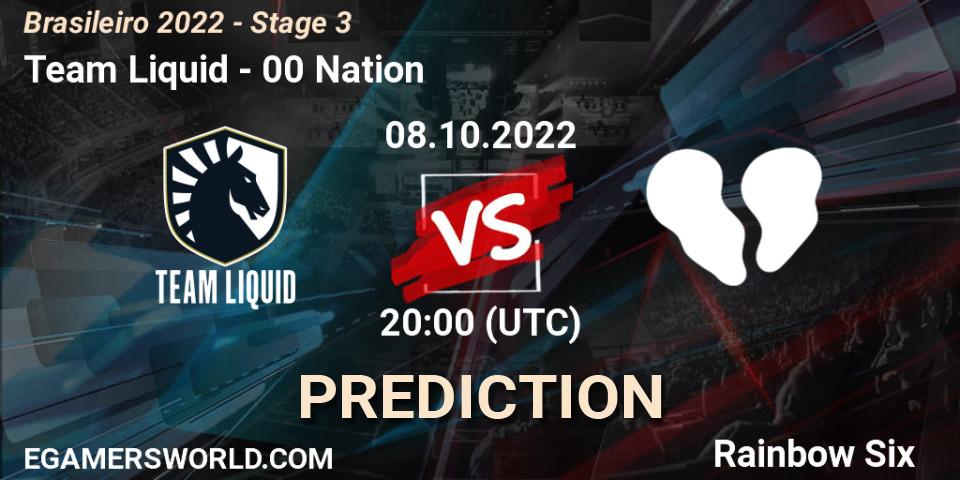 Team Liquid contre 00 Nation : prédiction de match. 08.10.2022 at 20:00. Rainbow Six, Brasileirão 2022 - Stage 3