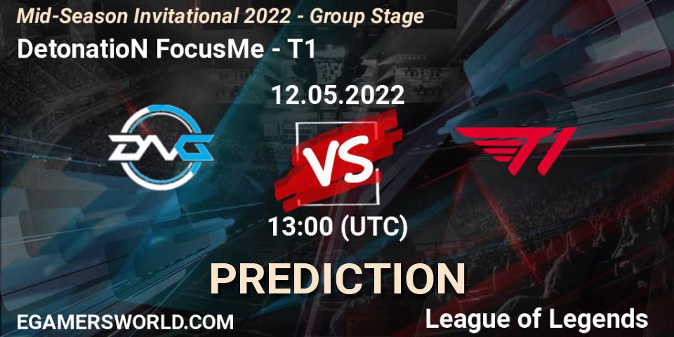 DetonatioN FocusMe contre T1 : prédiction de match. 15.05.2022 at 07:00. LoL, Mid-Season Invitational 2022 - Group Stage
