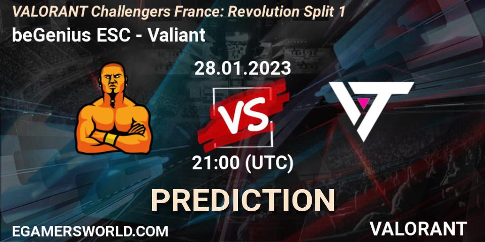 beGenius ESC contre Valiant : prédiction de match. 28.01.23. VALORANT, VALORANT Challengers 2023 France: Revolution Split 1