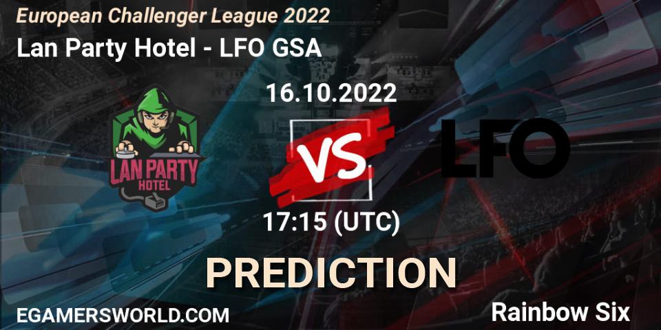Lan Party Hotel contre LFO GSA : prédiction de match. 21.10.2022 at 17:15. Rainbow Six, European Challenger League 2022