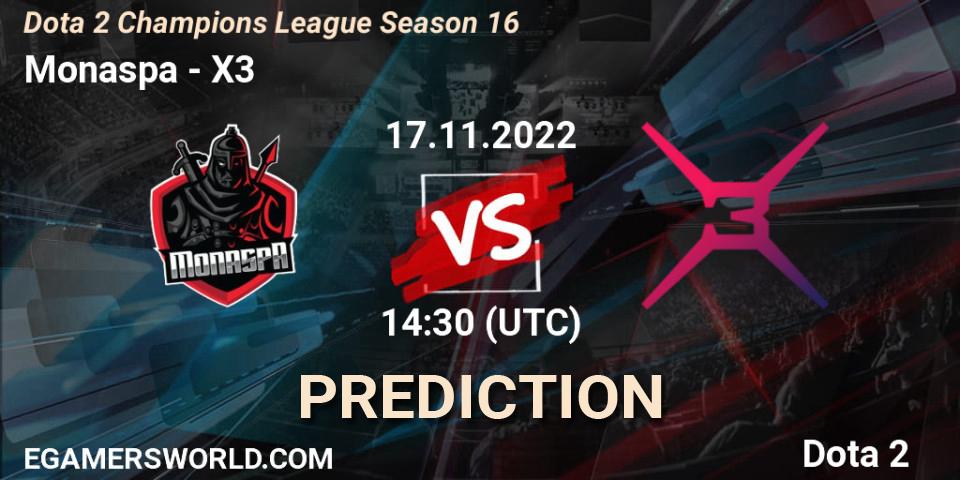 Monaspa contre X3 : prédiction de match. 17.11.22. Dota 2, Dota 2 Champions League Season 16