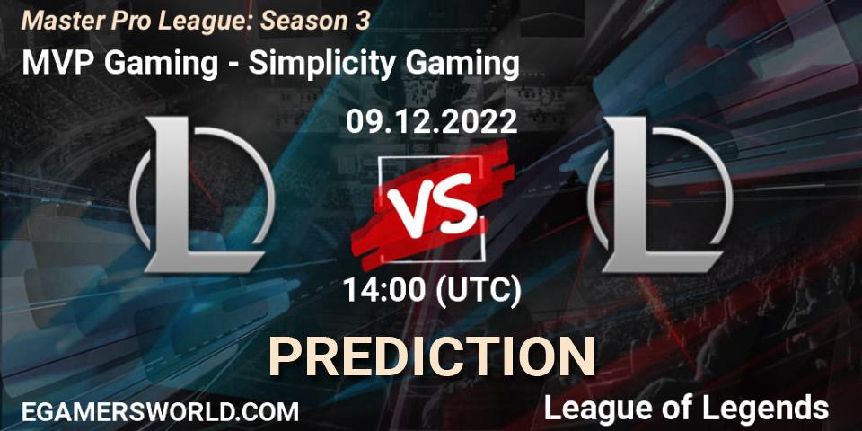 MVP Gaming contre Simplicity Gaming : prédiction de match. 18.12.22. LoL, Master Pro League: Season 3