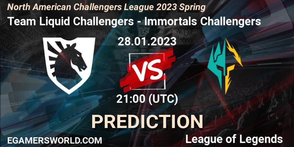 Team Liquid Challengers contre Immortals Challengers : prédiction de match. 28.01.23. LoL, NACL 2023 Spring - Group Stage