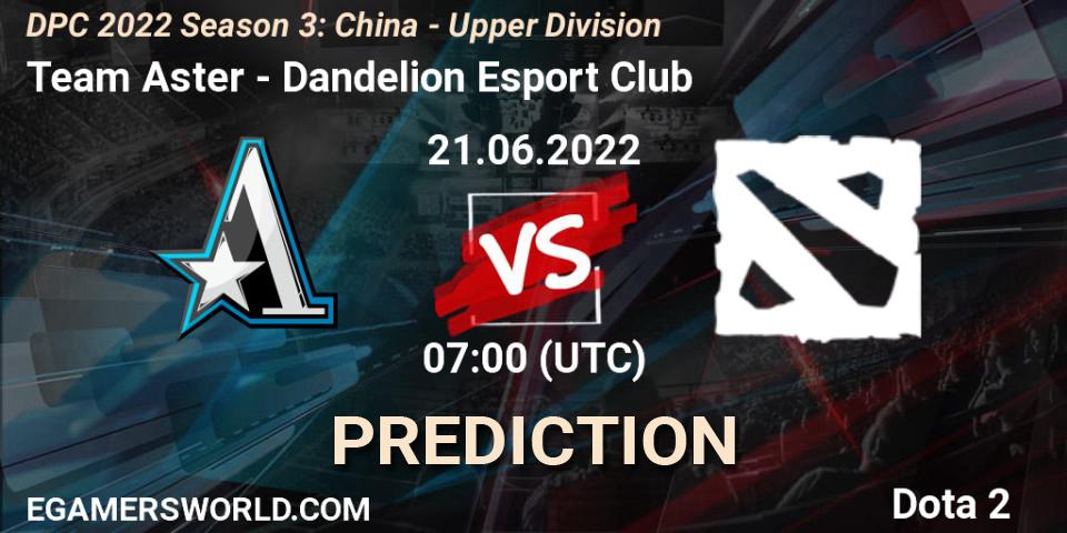 Team Aster contre Dandelion Esport Club : prédiction de match. 21.06.2022 at 06:59. Dota 2, DPC 2021/2022 China Tour 3: Division I