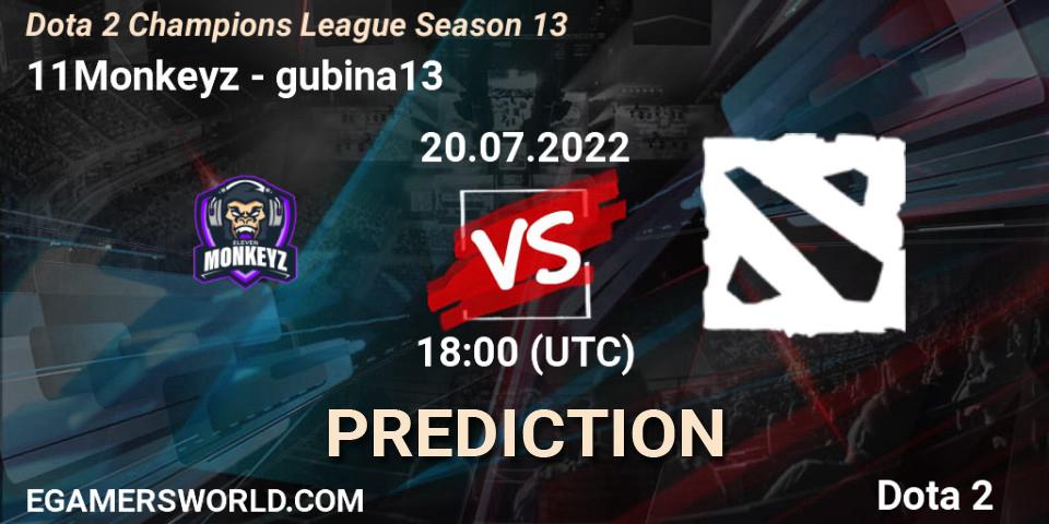 11Monkeyz contre gubina13 : prédiction de match. 20.07.2022 at 18:01. Dota 2, Dota 2 Champions League Season 13