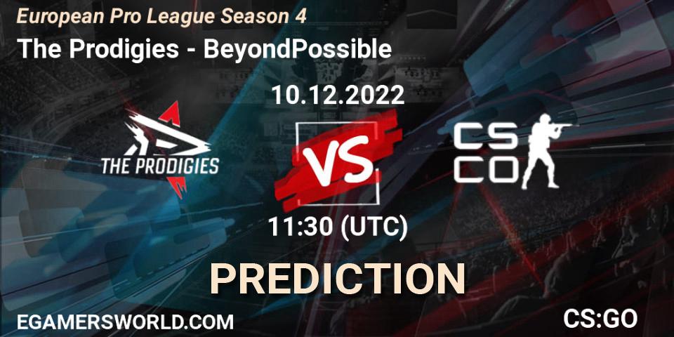 The Prodigies contre BeyondPossible : prédiction de match. 10.12.2022 at 11:30. Counter-Strike (CS2), European Pro League Season 4