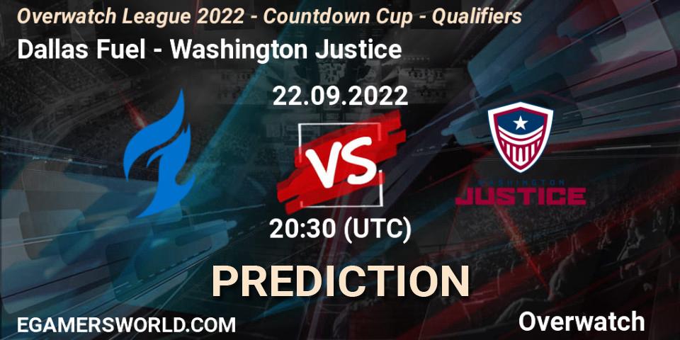 Dallas Fuel contre Washington Justice : prédiction de match. 22.09.2022 at 20:30. Overwatch, Overwatch League 2022 - Countdown Cup - Qualifiers