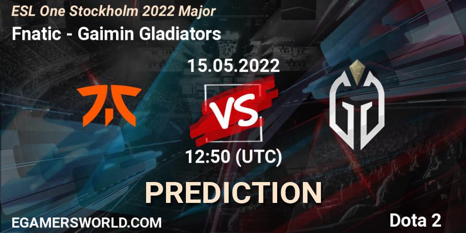 Fnatic contre Gaimin Gladiators : prédiction de match. 15.05.2022 at 12:45. Dota 2, ESL One Stockholm 2022 Major