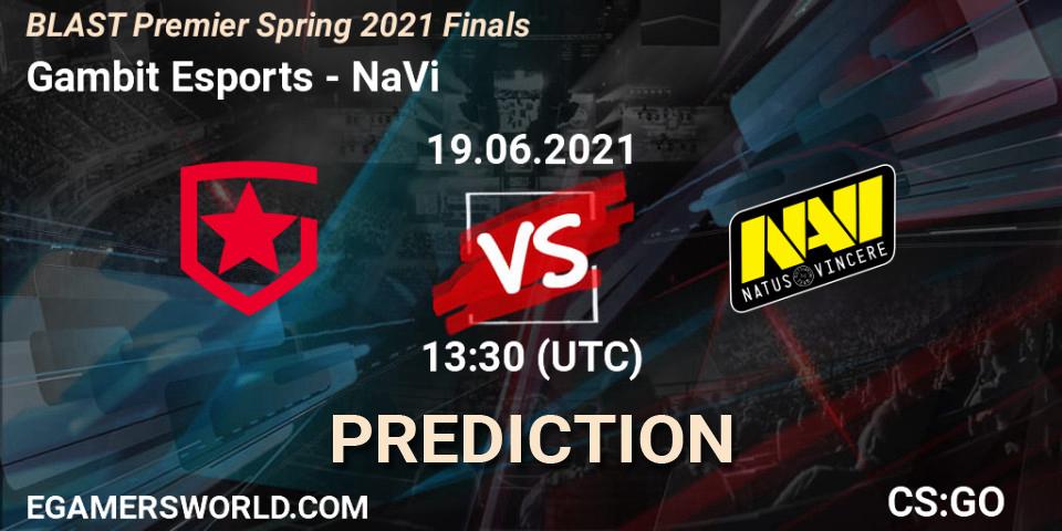 Gambit Esports contre NaVi : prédiction de match. 19.06.2021 at 13:30. Counter-Strike (CS2), BLAST Premier Spring 2021 Finals