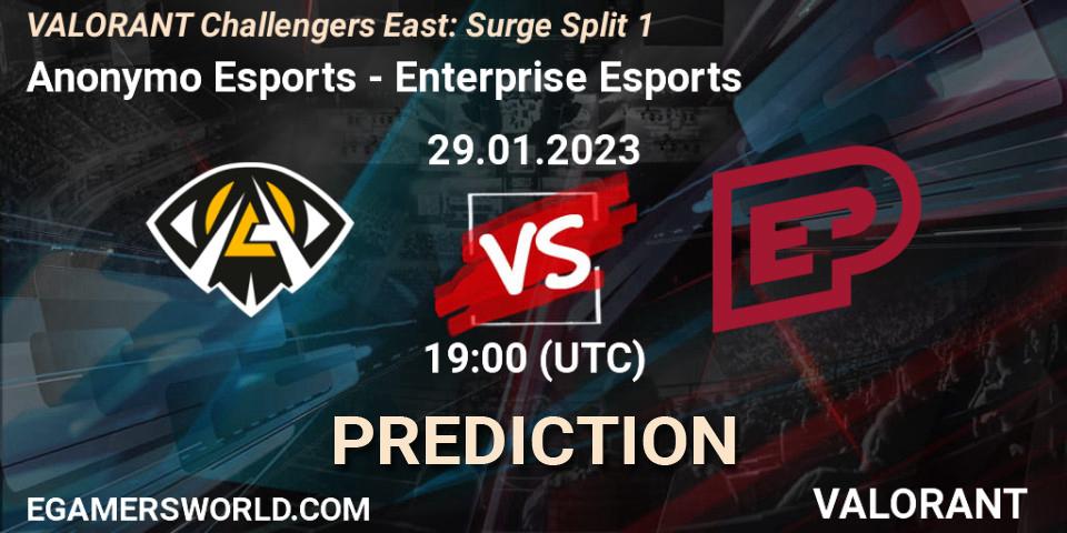 Anonymo Esports contre Enterprise Esports : prédiction de match. 29.01.23. VALORANT, VALORANT Challengers 2023 East: Surge Split 1