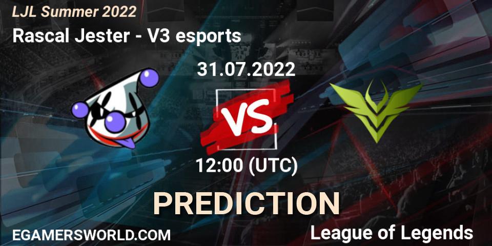 Rascal Jester contre V3 esports : prédiction de match. 31.07.22. LoL, LJL Summer 2022